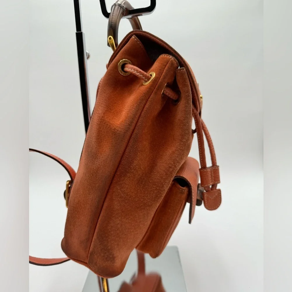 Gucci-Authentic-Vintage - Bamboo Backpack Purse Suede Leather Orange - Picture 4 of 16